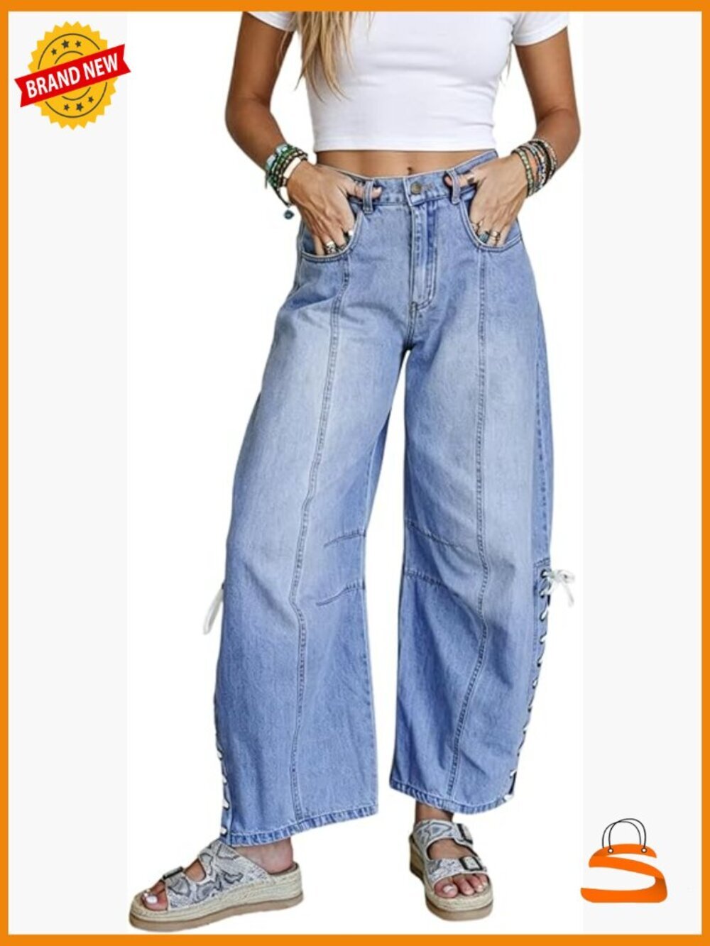 High Rise Lace Up Wide Leg Barrel Jeans Y2K Cropped Denim Pants